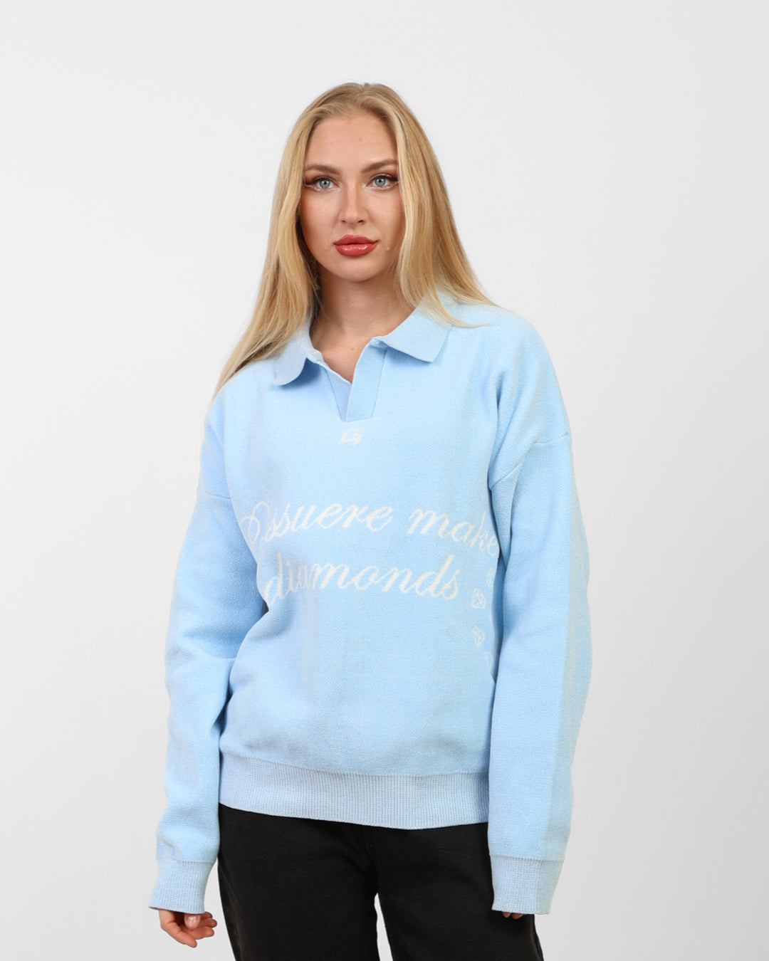 DIAMOND KNITTED SWEATER baby blue