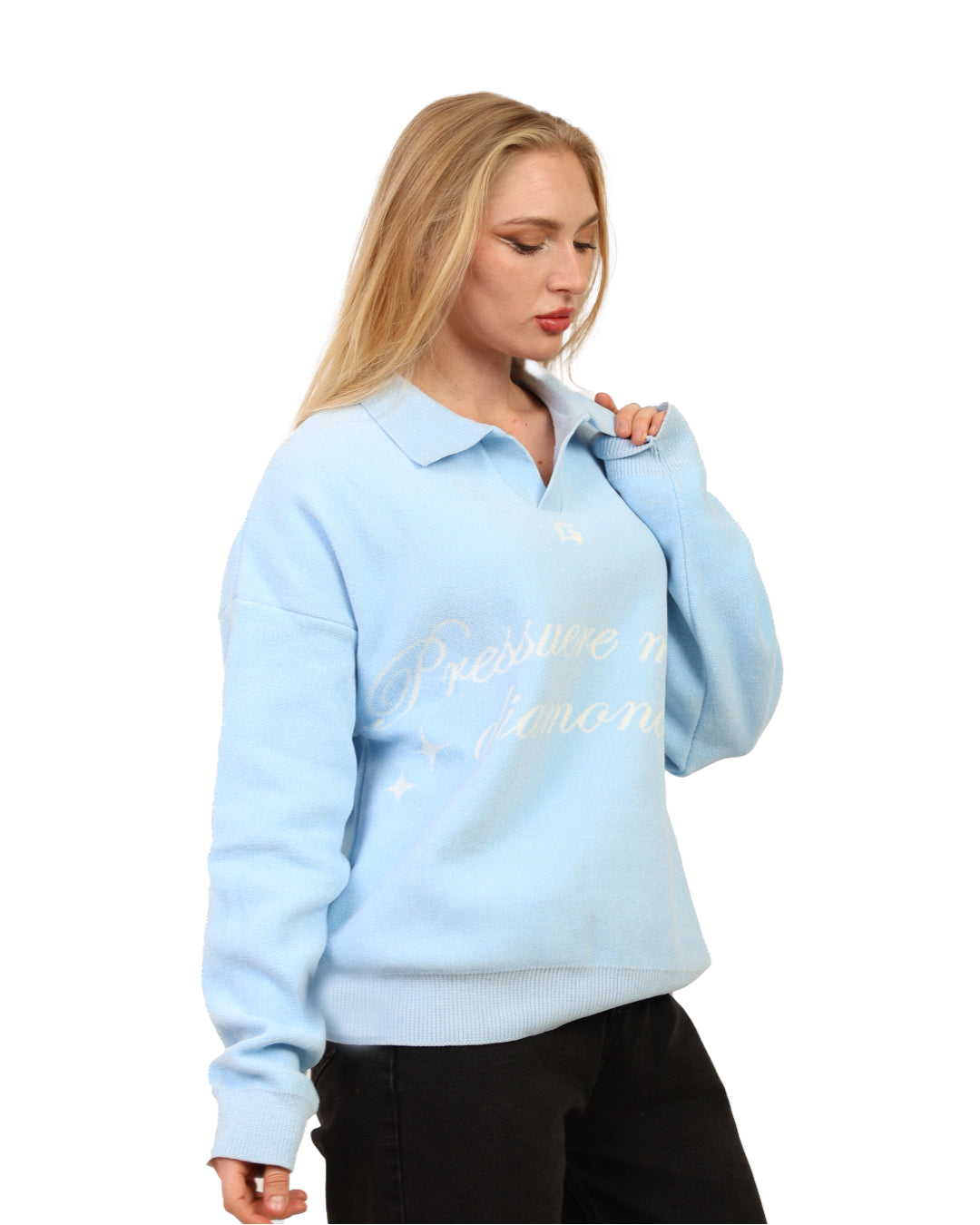DIAMOND KNITTED SWEATER baby blue