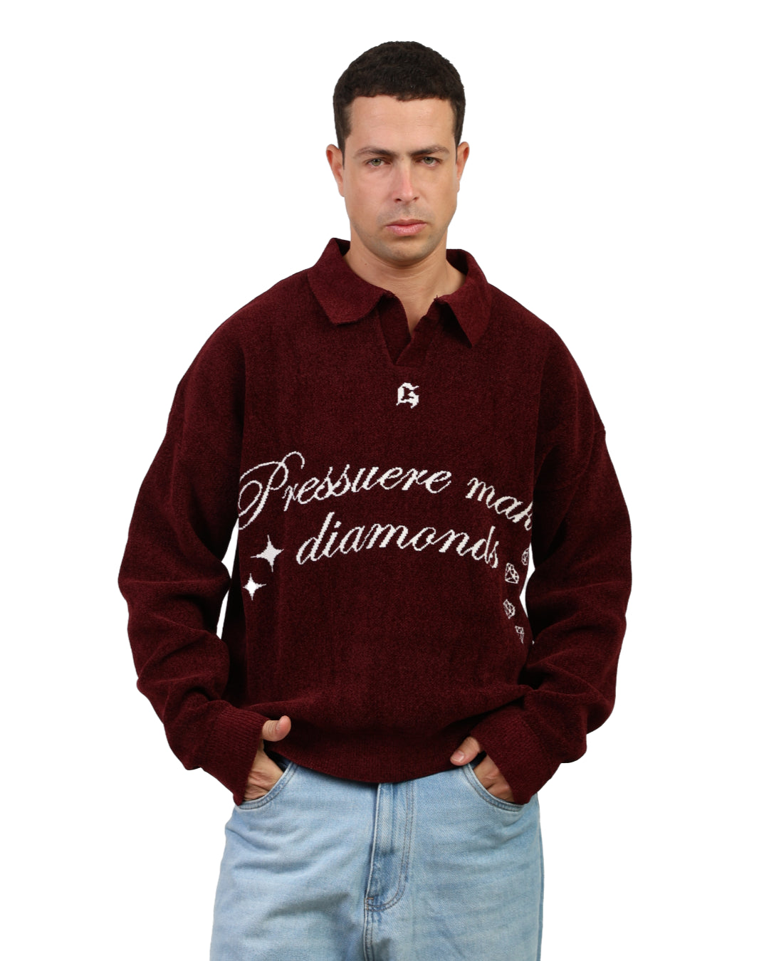 DIAMOND KNITTED SWEATER BURGANDY