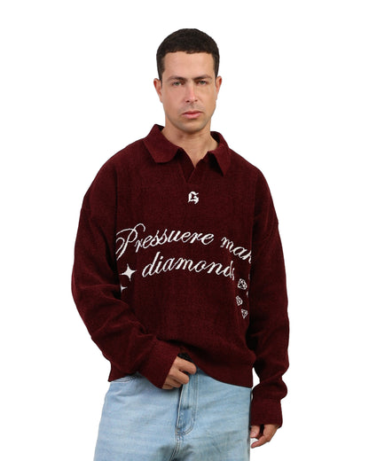 DIAMOND KNITTED SWEATER BURGANDY