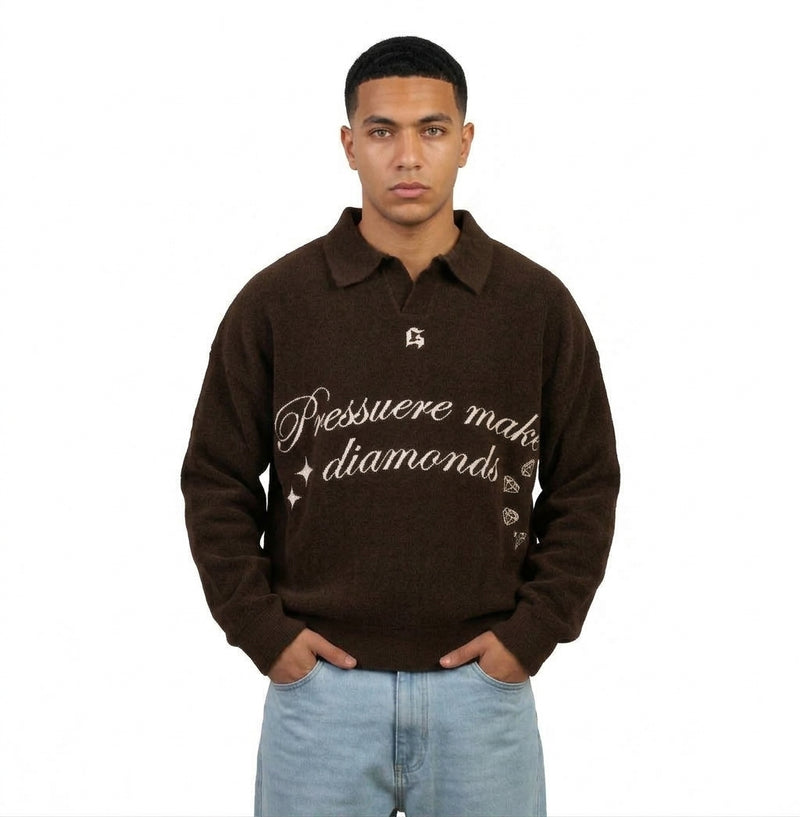 DIAMOND KNITTED SWEATER DARK BROWN
