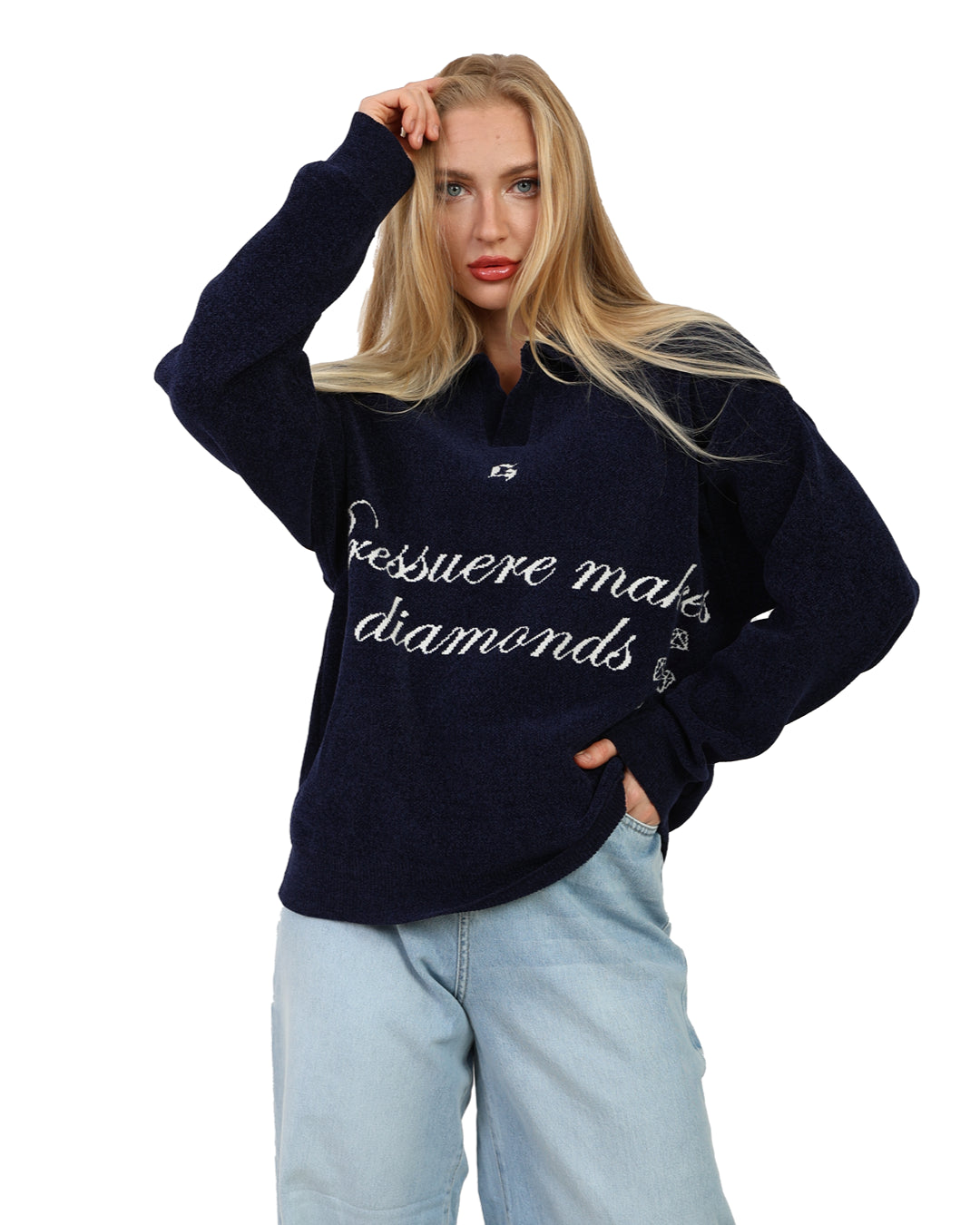 DIAMOND KNITTED SWEATER NAVY