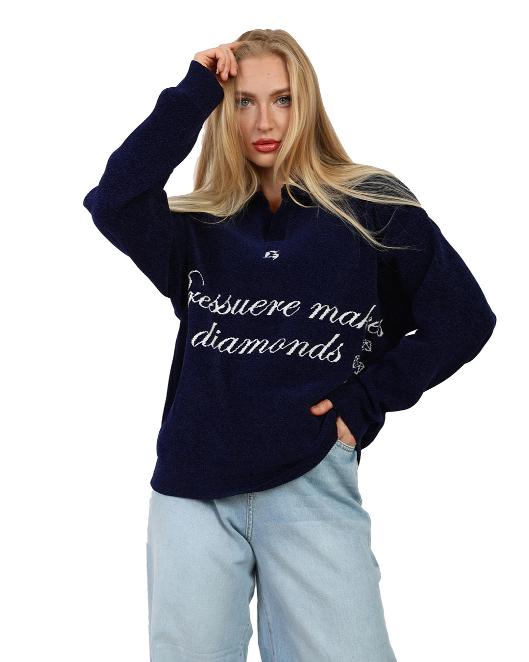 DIAMOND KNITTED SWEATER NAVY